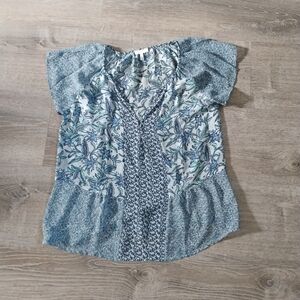 Joie Blue Mixed Floral Print Silk Blouse - Size Small - Boho Chic